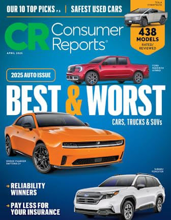 Consumer Reports magazine cover: 2025 Auto Issue, Best and Worst Cars, trucks, SUVS.