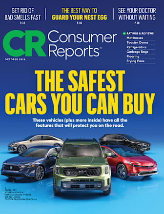 Consumer Reports magazine cover: The Safest Cars You Can Buy; new vehicles.