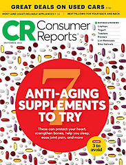 Consumer Reports magazine cover: "Anti-Aging Supplements To Try" Great deals on used cars.