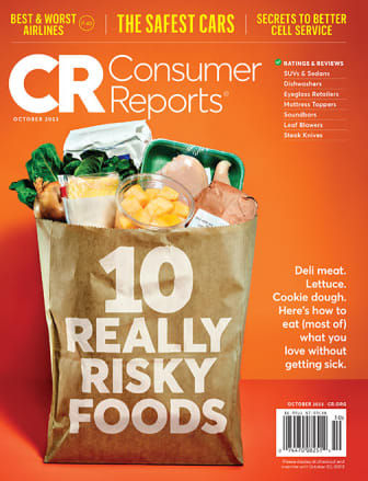 Consumer Reports magazine cover: 10 REALLY RISKY FOODS, safest cars, and more