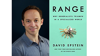 Author David Epstein with his book "Range: Why Generalists Triumph in a Specialized World"